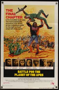 8b184 BATTLE FOR THE PLANET OF THE APES 1sh '73 great sci-fi artwork of war between apes & humans!