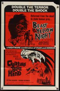 8b187 BEAST OF THE YELLOW NIGHT/CREATURE WITH BLUE HAND 1sh '71 double terror, double shock!