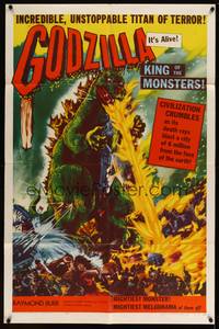 8b330 GODZILLA KING OF THE MONSTERS 1sh '56 Gojira, great art of the unstoppable titan of terror!