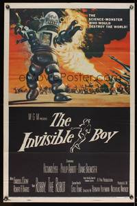 8b379 INVISIBLE BOY 1sh '57 Robby the Robot as the science-monster who would destroy the world!