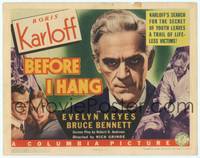 8b003 BEFORE I HANG TC '40 close-up of mad scientist Boris Karloff searching for secret fo youth!