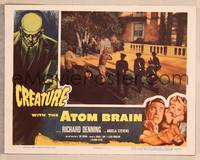 8b069 CREATURE WITH THE ATOM BRAIN LC '55 police & soldiers aim guns at group of men!