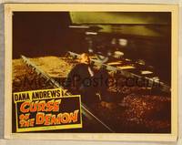 8b070 NIGHT OF THE DEMON  LC #2 '57 Jacques Tourneur, scared man fallen on railroad tracks!