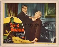 8b043 SON OF DRACULA  LC #5 R48 close up of Lon Chaney Jr, grabbing older man by the neck!