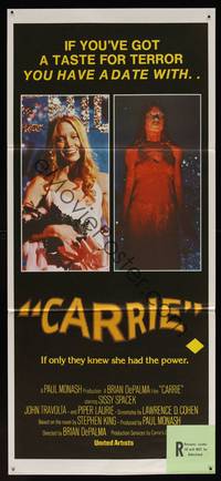8c271 CARRIE Aust daybill '76 Stephen King, Sissy Spacek before and after bloodbath at the prom!