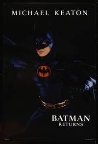 8c494 BATMAN RETURNS teaser 1sh '92 cool image of Michael Keaton as caped crusader!