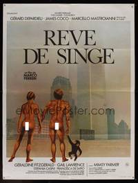 8c178 BYE BYE MONKEY French 23x31 '78 art of naked Gerard Depardieu with naked girl & King Kong Jr