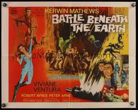 8c086 BATTLE BENEATH THE EARTH 1/2sh '68 cool sci-fi art of Kerwin Mathews & sexy Viviane Ventura!