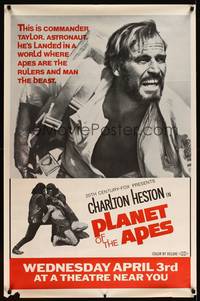 8c118 PLANET OF THE APES half subway '68 classic sci-fi, Charlton Heston is Commander Taylor!