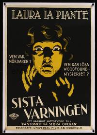 8c033 LAST WARNING linen Swedish '29 Paul Leni, great close up art of frightened Laura La Plante!