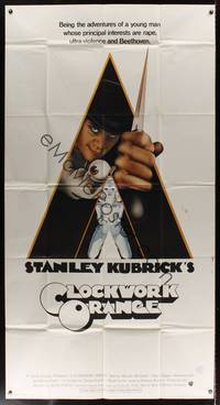 8d049 CLOCKWORK ORANGE int'l 3sh '73 Stanley Kubrick classic, Philip Castle art of Malcolm McDowell