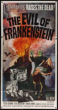 8d052 EVIL OF FRANKENSTEIN 3sh '64 Peter Cushing, Hammer, he's back and no one can stop him!
