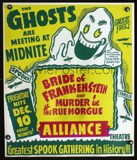 8d005 BRIDE OF FRANKENSTEIN/MURDER IN THE RUE MORGUE Spook Show jumbo WC '40s great wacky ghost art!