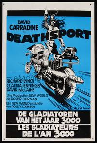 8e141 DEATHSPORT Belgian '78 David Carradine, cool different art of futuristic battle motorcycle!