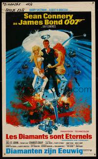 8e142 DIAMONDS ARE FOREVER Belgian '71 art of Sean Connery as James Bond by Robert McGinnis!