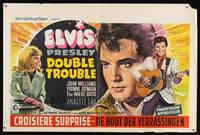 8e144 DOUBLE TROUBLE Belgian '67 cool artwork of rockin' Elvis Presley playing guitar!