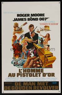8e188 MAN WITH THE GOLDEN GUN Belgian '74 art of Roger Moore as James Bond by Robert McGinnis!