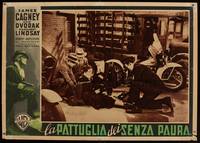 8e285 G-MEN Italian 13x19 pbusta R51 border art of James Cagney, Margaret Lindsay all tied up!