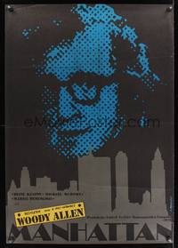 8e715 MANHATTAN Polish 26x38 '80 Andrzej Pagowski art of Woody Allen & NYC skyline!