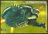 8e736 SUPER MONSTER Polish 26.5x38 '80 Japanese sci-fi, wild Marek Proza-Dolinski art of monster!