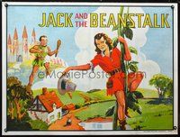 8f058 JACK & THE BEANSTALK stage play British quad '30s stone litho art of female Jack & giant!