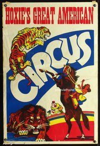 8f019 HOXIE'S GREAT AMERICAN CIRCUS circus poster 1960s cool art of lion, tiger, clowns + more!