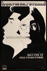 8f035 WOR FM 98.7 STEREO radio poster '60s cool black & white artwork of Elvis & John Lennon!