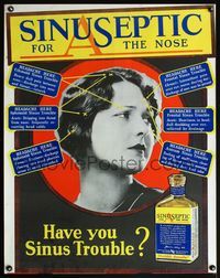 8f023 SINUSEPTIC 29x36 ad poster '20s great advertising for the ultimate sinus headache remedy!