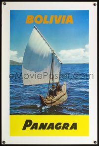 8f027 BOLIVIA PANAGRA travel poster '59 image of fishermen in boat!
