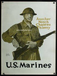 8f006 ANOTHER NOTCH CHATEAU THIERRY WWI poster '17 art of Marine carving gun by Adolph Treidler!