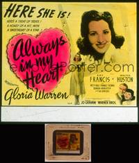 8g020 ALWAYS IN MY HEART glass slide '42 first Gloria Warren, tiny Kay Francis & Walter Huston!