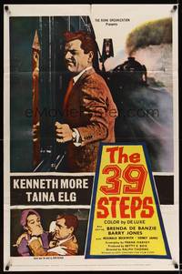 8h013 39 STEPS 1sh '59 Kenneth More, Taina Elg, English crime thriller, cool image!