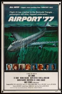 8h025 AIRPORT '77 int'l 1sh '77 Lee Grant, Jack Lemmon, de Havilland, Bermuda Triangle crash art!