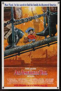8h042 AMERICAN TAIL advance 1sh '86 Steven Spielberg, Don Bluth, art of Fievel the mouse by Drew!