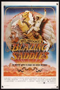 8h094 BLAZING SADDLES 1sh '74 classic Mel Brooks western, art of Cleavon Little by John Alvin!