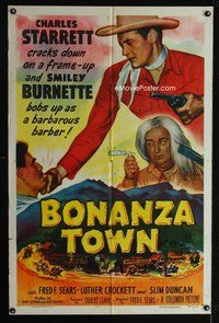 8h104 BONANZA TOWN 1sh '51 Charles Starrett as Durango Kid & Smiley Burnette as barbarous barber!