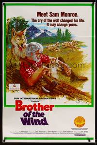 8h129 BROTHER OF THE WIND 1sh '72 art of Dick Robinson living in nature with wolves by Tanenbaum!