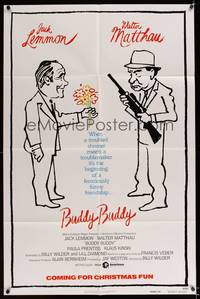 8h135 BUDDY BUDDY advance 1sh '81 great wacky art of Jack Lemmon & Walter Matthau!