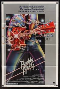 8h137 BUDDY HOLLY STORY style B 1sh '78 Gary Busey, cool artwork of electric guitar!