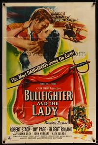 8h141 BULLFIGHTER & THE LADY 1sh '51 Budd Boetticher, matador Robert Stack kissing Joy Page