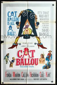 8h165 CAT BALLOU 1sh '65 classic sexy cowgirl Jane Fonda, Lee Marvin, great artwork!