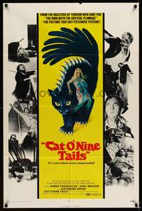 8h167 CAT O' NINE TAILS 1sh '71 Dario Argento's Il Gatto a Nove Code, wild horror art of cat!
