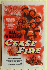 8h172 CEASE FIRE 3D 1sh '53 Hal Wallis, cool artwork of Korean War soldiers!