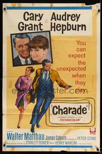 8h175 CHARADE 1sh '63 tough Cary Grant & sexy Audrey Hepburn!