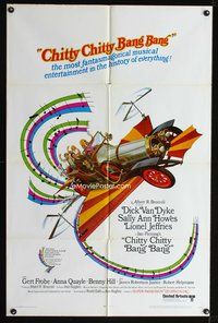 8h180 CHITTY CHITTY BANG BANG style A 1sh '69 Dick Van Dyke, Sally Ann Howes, art of flying car!