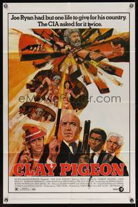 8h193 CLAY PIGEON 1sh '71 cool art of Telly Savalas shooting pistol, Robert Vaughn!