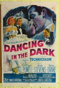 8h241 DANCING IN THE DARK 1sh '49 William Powell, Betsy Drake, Mark Stevens, wonderful art!