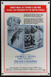 8h249 DAY OF THE DOLPHIN style B 1sh '73 George C. Scott, Mike Nichols, dolphin blows up ship!