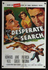 8h268 DESPERATE SEARCH 1sh '52 Jane Greer & Howard Keel trapped in the wild!