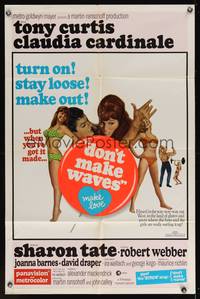 8h300 DON'T MAKE WAVES 1sh '67 Tony Curtis with super sexy Sharon Tate & Claudia Cardinale!